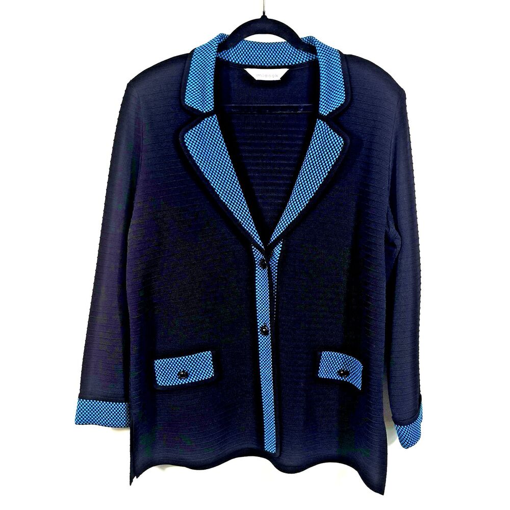 Exclusively Misook Size XL Womens Black Blue Lightweight Knit Jacket - EUC